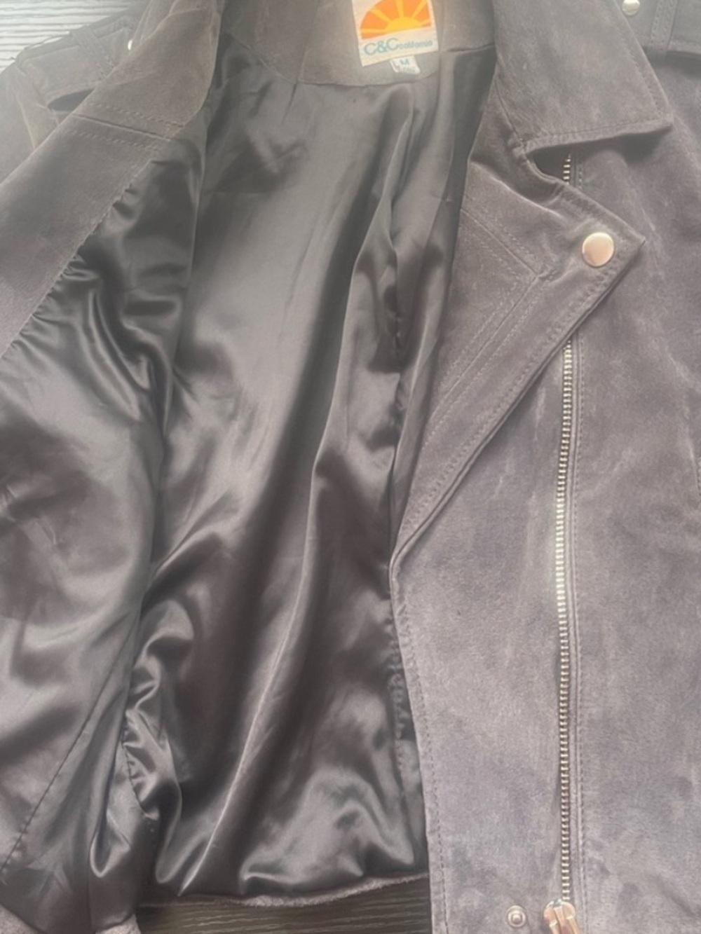 Suede Biker Jacket Womens Medium Cropped Streetwear Moto C&C California - Picture 6 of 13